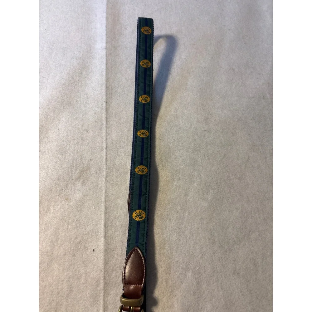YRI Exeter NH Surcingle Belt Mens 42 Blue Green Striped Leather‎ Brass Good